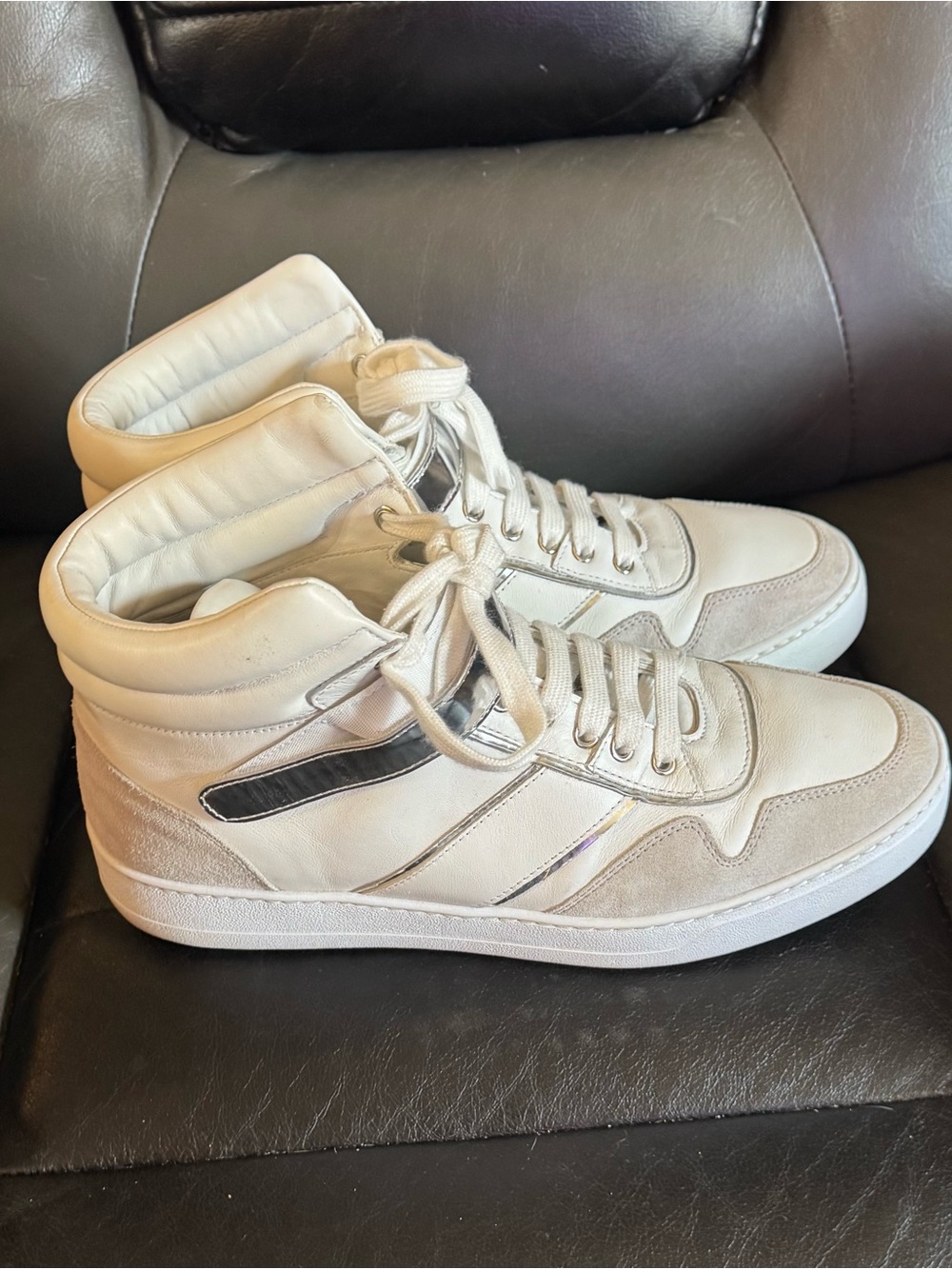 Salvatore Ferragamo Men's High-Top Sneakers in Off-White and Light Gray